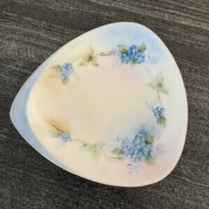 Antique O&EG Royal Austria Trinket Dish Hand Painted Forget Me Not Flower Signed